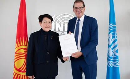 Nurzhan Shaildabekova presents her credentials to UNIDO Director General Gerd Müller