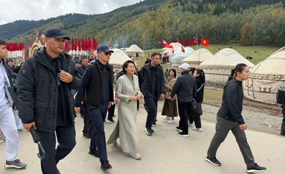 First Lady Aigul Zhaparova arrives in Kyrchyn