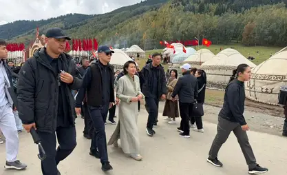First Lady Aigul Zhaparova arrives in Kyrchyn