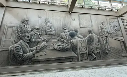 Old Bishkek: Wall panel honors founding fathers of Kyrgyz statehood